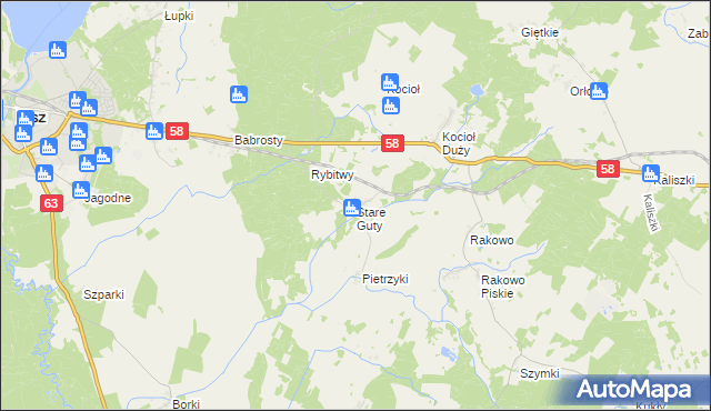 mapa Stare Guty gmina Pisz, Stare Guty gmina Pisz na mapie Targeo