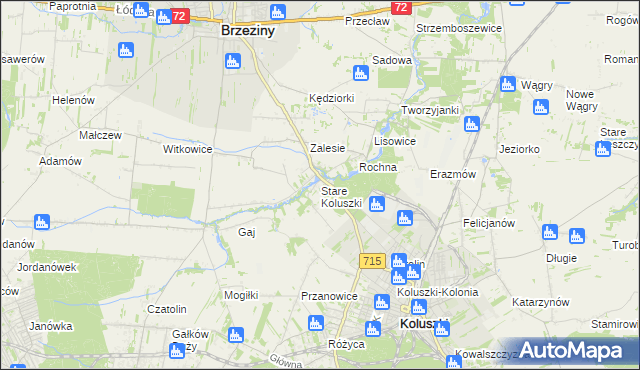 mapa Stare Koluszki, Stare Koluszki na mapie Targeo