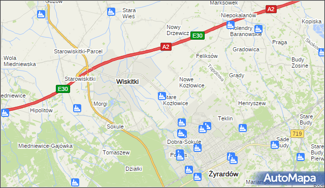 mapa Stare Kozłowice, Stare Kozłowice na mapie Targeo