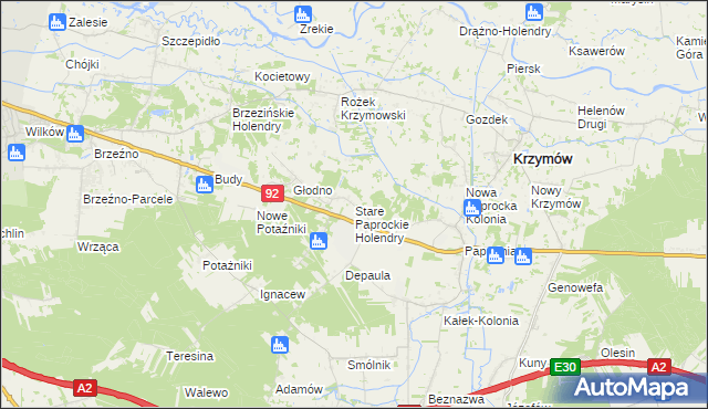 mapa Stare Paprockie Holendry, Stare Paprockie Holendry na mapie Targeo