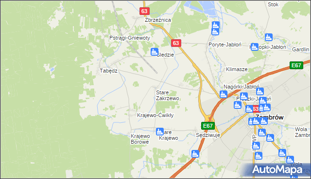 mapa Stare Zakrzewo, Stare Zakrzewo na mapie Targeo
