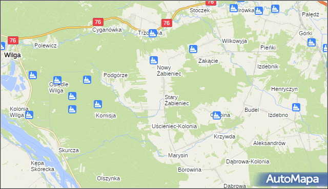 mapa Stary Żabieniec gmina Wilga, Stary Żabieniec gmina Wilga na mapie Targeo