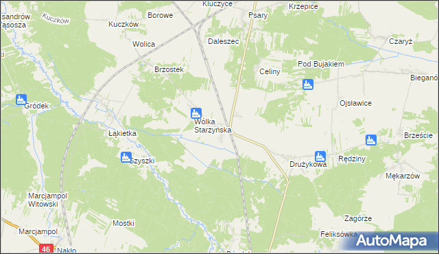 mapa Starzyny gmina Szczekociny, Starzyny gmina Szczekociny na mapie Targeo