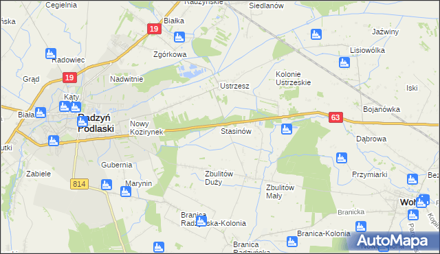 mapa Stasinów gmina Radzyń Podlaski, Stasinów gmina Radzyń Podlaski na mapie Targeo