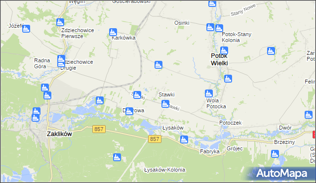 mapa Stawki gmina Potok Wielki, Stawki gmina Potok Wielki na mapie Targeo