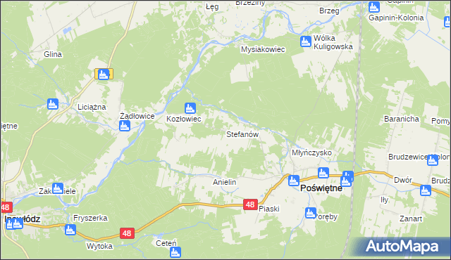 mapa Stefanów gmina Poświętne, Stefanów gmina Poświętne na mapie Targeo