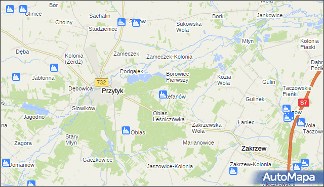 mapa Stefanów gmina Przytyk, Stefanów gmina Przytyk na mapie Targeo