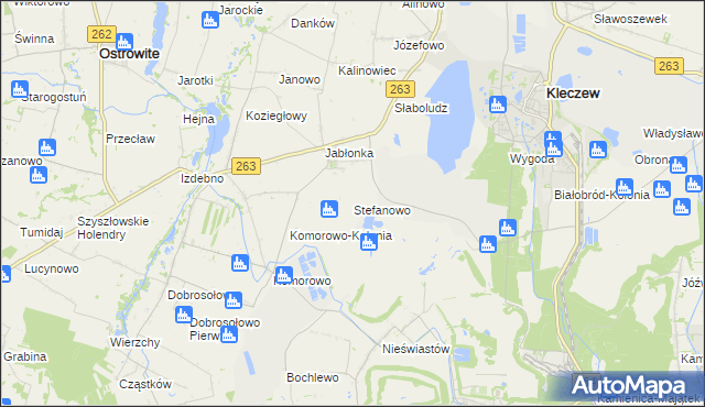 mapa Stefanowo gmina Kazimierz Biskupi, Stefanowo gmina Kazimierz Biskupi na mapie Targeo