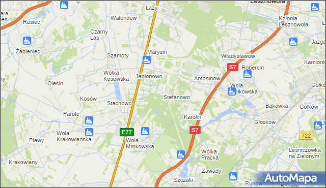 mapa Stefanowo gmina Lesznowola, Stefanowo gmina Lesznowola na mapie Targeo