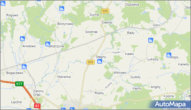 mapa Stegny gmina Pasłęk, Stegny gmina Pasłęk na mapie Targeo