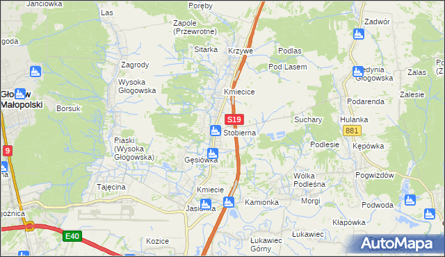 mapa Stobierna gmina Trzebownisko, Stobierna gmina Trzebownisko na mapie Targeo