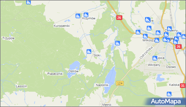 mapa Stoki gmina Chojna, Stoki gmina Chojna na mapie Targeo