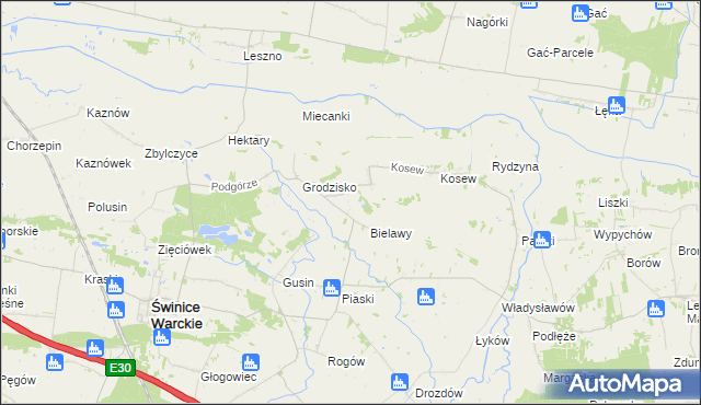 mapa Strachów gmina Świnice Warckie, Strachów gmina Świnice Warckie na mapie Targeo