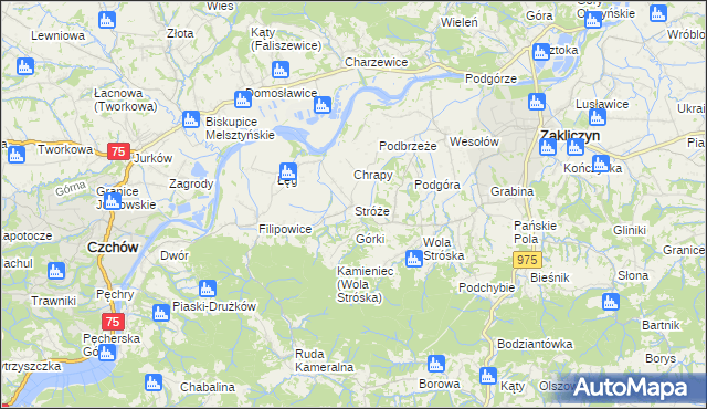 mapa Stróże gmina Zakliczyn, Stróże gmina Zakliczyn na mapie Targeo