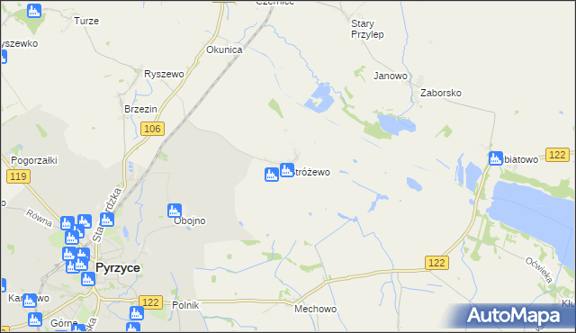 mapa Stróżewo gmina Pyrzyce, Stróżewo gmina Pyrzyce na mapie Targeo
