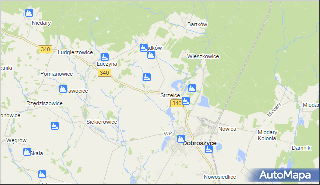 mapa Strzelce gmina Dobroszyce, Strzelce gmina Dobroszyce na mapie Targeo