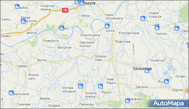 mapa Strzelce Małe gmina Szczurowa, Strzelce Małe gmina Szczurowa na mapie Targeo