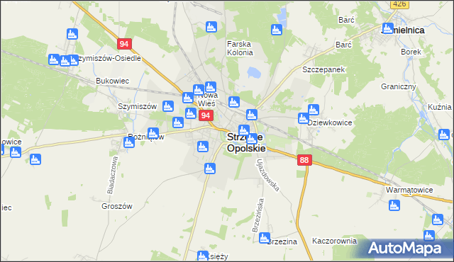 mapa Strzelce Opolskie, Strzelce Opolskie na mapie Targeo
