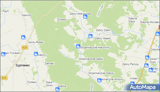 mapa Strzemieczne-Hieronimy, Strzemieczne-Hieronimy na mapie Targeo