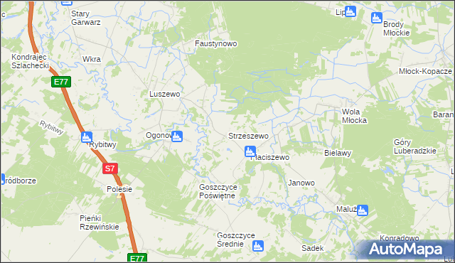 mapa Strzeszewo gmina Glinojeck, Strzeszewo gmina Glinojeck na mapie Targeo