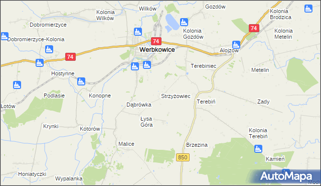 mapa Strzyżowiec gmina Werbkowice, Strzyżowiec gmina Werbkowice na mapie Targeo