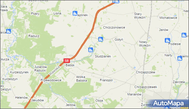 mapa Studzianek gmina Biała Rawska, Studzianek gmina Biała Rawska na mapie Targeo