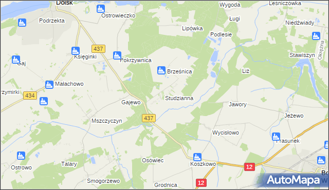 mapa Studzianna gmina Borek Wielkopolski, Studzianna gmina Borek Wielkopolski na mapie Targeo