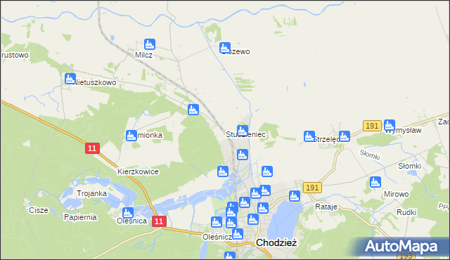 mapa Studzieniec gmina Chodzież, Studzieniec gmina Chodzież na mapie Targeo