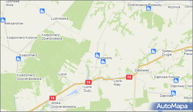 mapa Suchodoły gmina Gościeradów, Suchodoły gmina Gościeradów na mapie Targeo