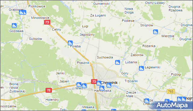 mapa Suchowola gmina Chmielnik, Suchowola gmina Chmielnik na mapie Targeo