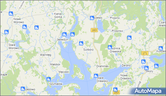 mapa Sulibórz gmina Czaplinek, Sulibórz gmina Czaplinek na mapie Targeo
