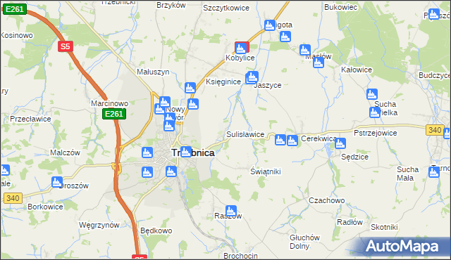 mapa Sulisławice gmina Trzebnica, Sulisławice gmina Trzebnica na mapie Targeo