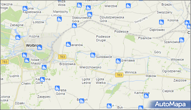 mapa Sulisławice gmina Wolbrom, Sulisławice gmina Wolbrom na mapie Targeo