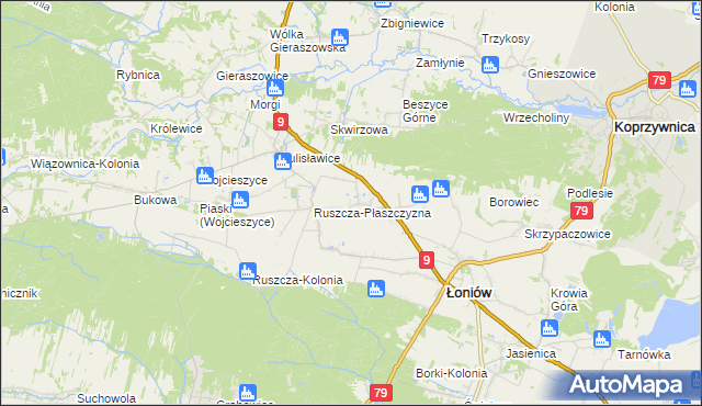 mapa Suliszów gmina Łoniów, Suliszów gmina Łoniów na mapie Targeo