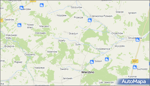 mapa Sulki gmina Wierzbno, Sulki gmina Wierzbno na mapie Targeo