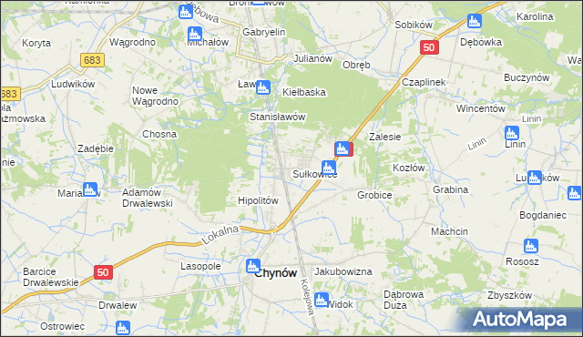 mapa Sułkowice gmina Chynów, Sułkowice gmina Chynów na mapie Targeo