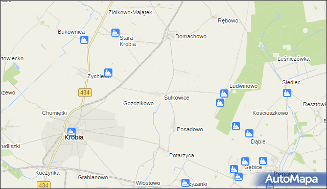 mapa Sułkowice gmina Krobia, Sułkowice gmina Krobia na mapie Targeo