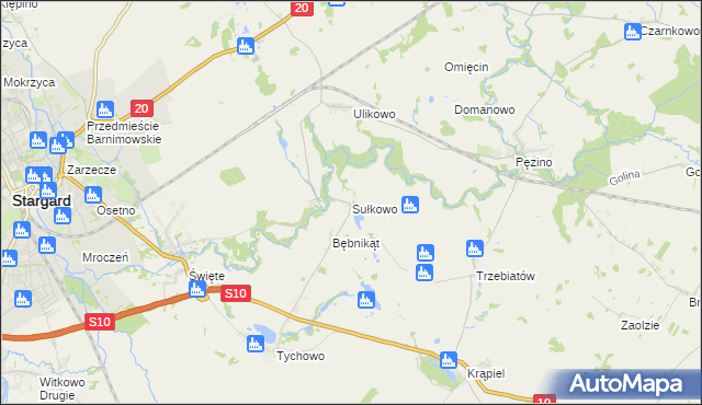 mapa Sułkowo gmina Stargard, Sułkowo gmina Stargard na mapie Targeo