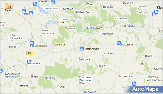 mapa Sulmierzyce powiat pajęczański, Sulmierzyce powiat pajęczański na mapie Targeo