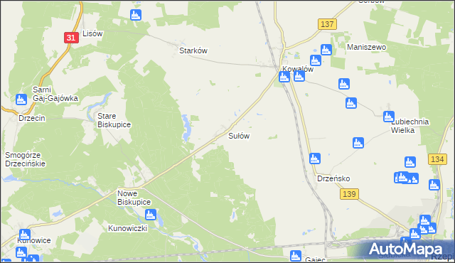 mapa Sułów gmina Rzepin, Sułów gmina Rzepin na mapie Targeo