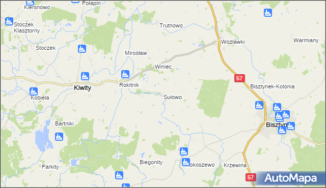 mapa Sułowo gmina Bisztynek, Sułowo gmina Bisztynek na mapie Targeo