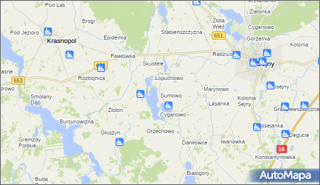 mapa Sumowo gmina Sejny, Sumowo gmina Sejny na mapie Targeo