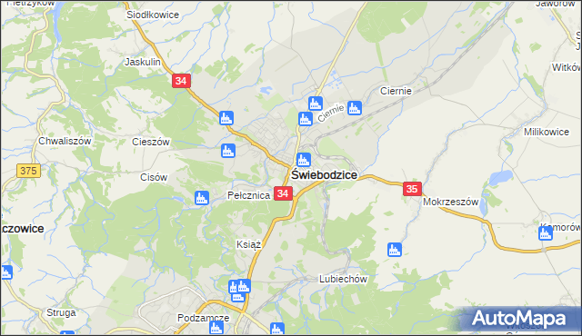 mapa Świebodzice, Świebodzice na mapie Targeo