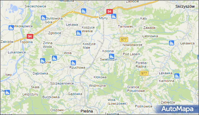 mapa Świebodzin gmina Pleśna, Świebodzin gmina Pleśna na mapie Targeo