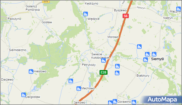 mapa Świecie Kołobrzeskie, Świecie Kołobrzeskie na mapie Targeo