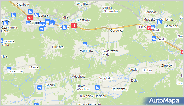 mapa Świerczów gmina Stąporków, Świerczów gmina Stąporków na mapie Targeo