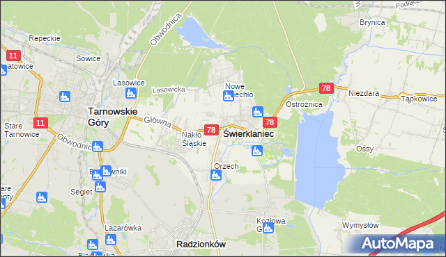 mapa Świerklaniec, Świerklaniec na mapie Targeo