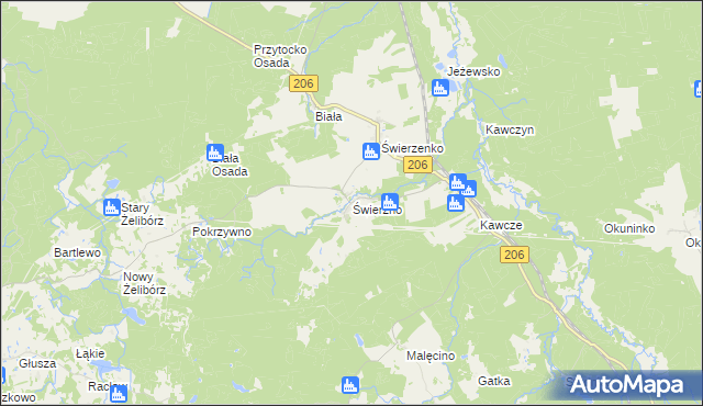 mapa Świerzno gmina Miastko, Świerzno gmina Miastko na mapie Targeo