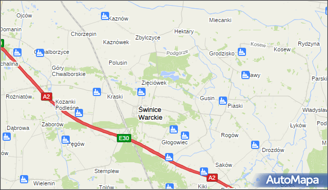 mapa Świnice Warckie-Kolonia, Świnice Warckie-Kolonia na mapie Targeo
