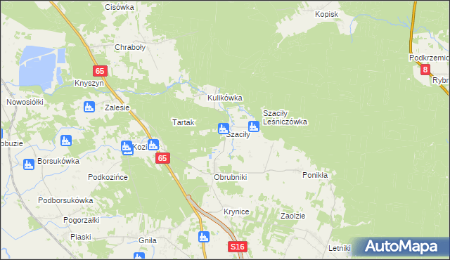 mapa Szaciły gmina Dobrzyniewo Duże, Szaciły gmina Dobrzyniewo Duże na mapie Targeo